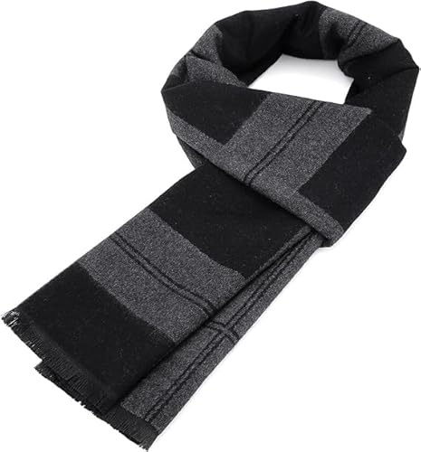Zando Mens Warm Scarf Winter, Tartan Black Scarf for Men UK, Men's Scarves, Men's Accessories, Black Grey Checkered, One Size