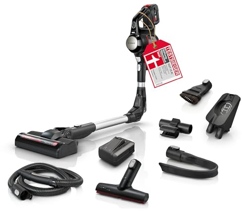 Bosch Akku-Staubsauger Unlimited 7 BSS715FRSH, kabellos, Knickrohr, Hygiene-Filter, 10 Jahre Motorgarantie, 5.0 Ah Akku, Schnellladegerät, XXL-Polsterdüse, Turbostufe, Made in Germany, schwarz