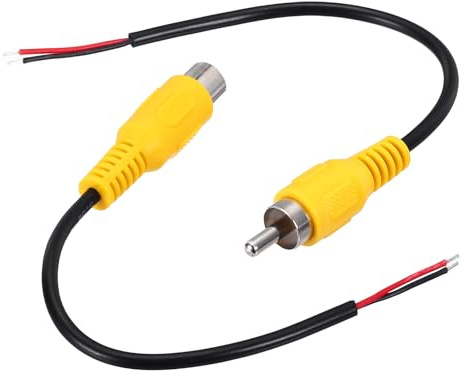 sourcing map 2 Pcs 6 Inch Flat RCA Male Female Plug Jack Connector Adapter to Bare Wire Open End Audio Video RCA Cable for Amplifier Speaker Wire