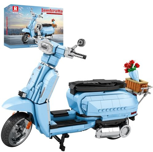 Reobrix V200 Motorrad-Bauspielzeug, Klemmbausteine Motorrad-Modell zum Bauen, Vintage Roller aus Italien, Modellbausatz für Erwachsene, Fahrzeug-Modell mit Ständer, Raumdekoration（1169 Stück）