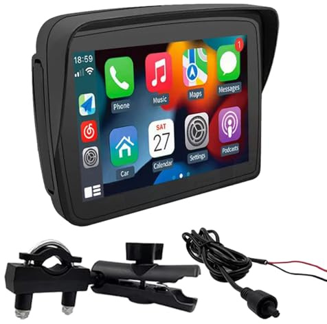 K600 - Navegador GPS para moto con doble Bluetooth, llamadas telefónicas, mapas, sistema Carplay y Android, tarjeta TF para música y películas, soporte reforzado para manillar