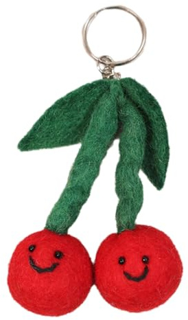 Elegante colgante de fieltro con forma de fruta en 3D, llavero portátil, decoración de bolso, accesorios de moda, Rojo cereza, As Show