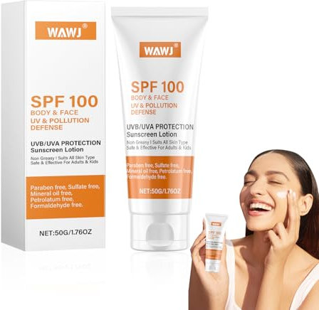 WAWJ® Protection solaire SPF 100, crème solaire hydratante pour le visage et le corps, protection contre les UVA et UVB, soin de la peau pour prévenir les coups de soleil