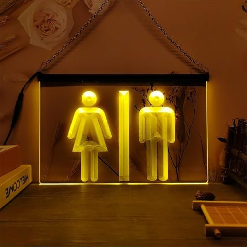 JFBHSD Insegna Luminosa for Bagno, Insegna al Neon for Toilette, Segnaletica for WC A LED, Dimmerabile Tramite USB, Adatta for Hotel, Ristoranti, Bar, Decorazione for Toilette(Yellow,40x30cm)