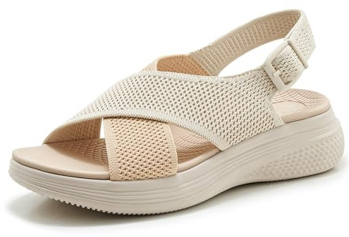 Meik Mangni Sandaler för kvinnor ortopediska sommar platta sportskor strandskor comodos vandringssandaler, Beige, 38 EU