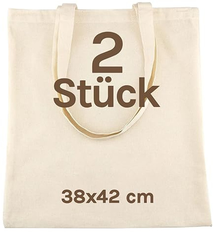 Cesped® Stoffbeutel Unbedruckt - Stofftasche Zum Bemalen - Baumwolltasche 100% B35 x H42 - Tragetasche Canvas 220 g/m2 Jutebeutel - Einkaufstasche Lange Henkel 70cm - Einkaufsbeutel
