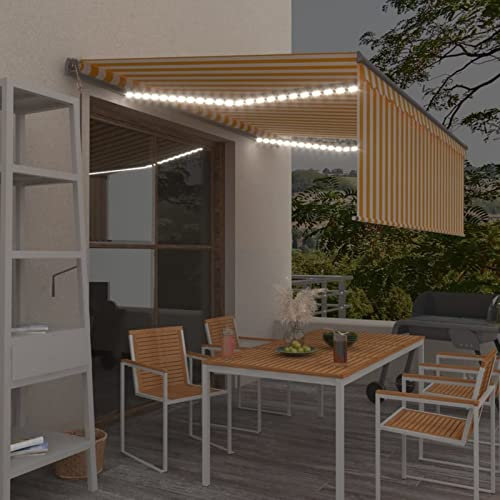 Brokky 3069433 Tenda Automatica con Sensore Vento LED 4x3 m Gialla/Bianca-Tenda da Sole per Esterno Avvolgibile, Tenda da Sole a Bracci Estensibili con Telaio in Alluminio, Tettuccio Resistente al Sol