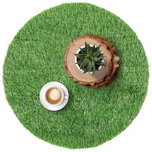 TOYANDONA Kunstrasenteppich Tischset Rund 50cm Durchmesser Outdoor Grasmatte Wetterfest Bruchfest Und Wiederverwendbar Für Tischdekoration Und Familienfeiern