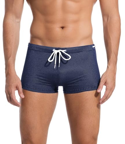 Donason Costume da Bagno Uomo Boxer ad Asciugatura Rapida Elastico Coulisse Pantaloncini da Bagno Traspirante Calzoncini da Nuoto Costumi da Mare Spiaggia Piscina con Fodera Frontale (L, Blu Scuro)