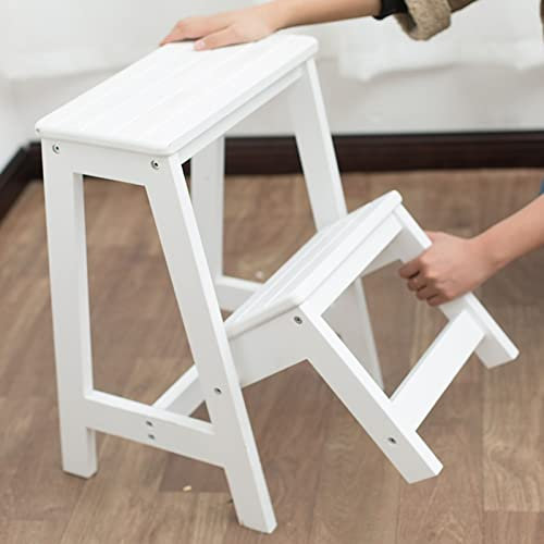 Indoor Climbing Stool, Wooden Step Stool Folding Ladder Chair, 2 Step Small Foot Stools Shoe Bench/Flower Rack Kitchen Step Safety Non-Slip Stepladder Tread for Household，Green