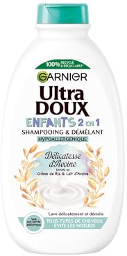 Garnier Ultra Doux - Délicatesse d'Avoine - Shampooing & Démêlant 2-en-1 pour Enfants - Cheveux & Cuir Chevelu Délicats - Au Lait d'Avoine Bio et à la Crème de Riz - Hypoallergénique - 400 ml