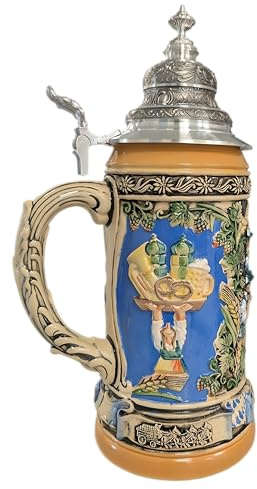 KING Bierkrug Oktoberfest 2025 München Jahreskrug -NEUHEIT- offizielles Plakatmotiv als Relief, handbemalt, limitierte Auflage, Zertifkat, Barock-Zinndeckel, Made in Germany