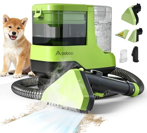 AAOBOSI Portable Carpet Cleaner Machine, 17Kpa Upholstery Steam Cleaner with Voice prompt Function, Self-cleaning, 4 Tools for Pets, Car, Couch and Stairs- C688, Green
