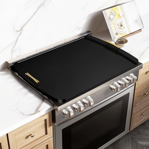 BYMTR Noodle Board Stove Cover - Stove Top Covers with Handles for Gas Electric Stove - Wooden Range Covers Protector for Stovetop Sink Oven RV Serving Tray - 29.3x22 (Black)