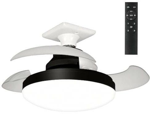 ETUCYNG Ventilador De Techo Silencioso 38x13.5cm Lámpara Ventilador Techo Invisible Con Luz Aspas Retráctiles Y Mando A Distancia Ideal Para Interior Porche Y Garaje