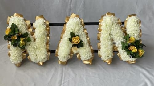 Silky Bouquets Nan Silk Funeral Flower Letter Tribute Coloured – Personalized Artificial Flowers Word Tribute with Carnations & Cluster | Custom Silk Funeral Flowers for Graves & Funerals