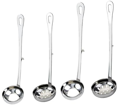 TOYANDONA Set 4 Cucchiai da Servizio per Filtrare Cibo in Acciaio Inossidabile con Manico e Gancio Cucchiaio Scolapasta con Fori Uniformi per Cucina e Ristorante