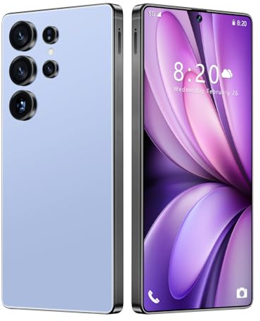 Smartphone S24 Ultra Débloqué Sans SIM, Android 14, Écran 7,3, 16Go et 1To, Batterie 8000mAh, Appareil Photo 72 Mpx 108 Mpx, Double SIM 5G, Reconnaissance D'empreintes Digitales GPS,Blue-7.3 Inch