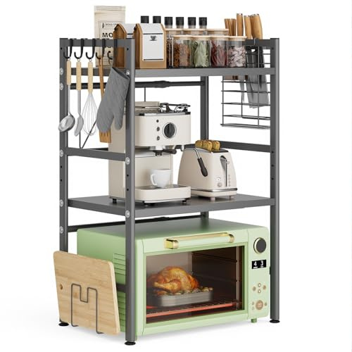 Warmiehomy 3 Tier Expandable Microwave Shelf Stand, Oven Rack, Black