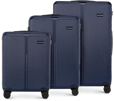WITTCHEN Stripes Line Kofferset 3-teilig | ABS-Hartschalenkoffer, 4 Rollen 360° | Koffer Set Handgepäck/Mittel/Groß (36/65/96 l) | Zahlenschloss & Teleskopgriff | Farbe: Marineblau