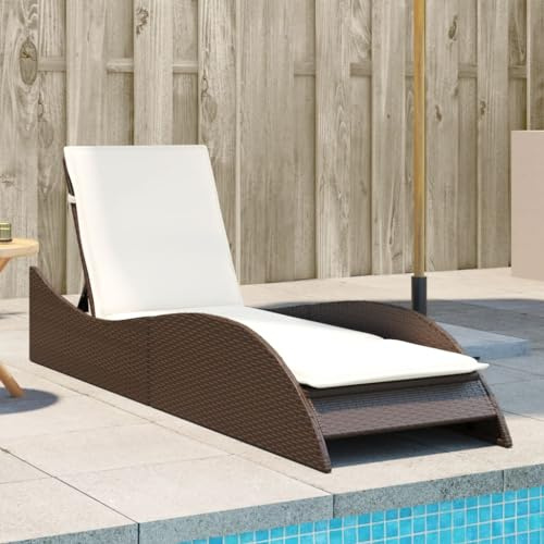 Frdhee Saunaliege Strandkorb,Sonnenliege mit Auflage Braun 60x205x73 cm Poly Rattan,Kippliege für Camping,Garten,Pool