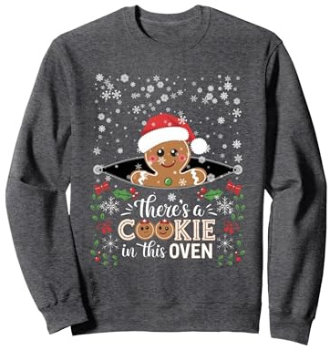 Il y a Un Biscuit dans ce Four, Noël et Grossesse, Pain d'épice Sweatshirt, Unisexe pour Adultes, Chiné Foncé, L