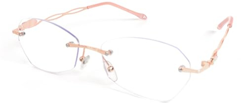 MMOWW Gafas de Lectura sin montura para mujer Gafas con filtro de luz azul Gafas para ordenador Gafas de lectura ligeras y pequeñas de metal (Oro rosa,+2.5)