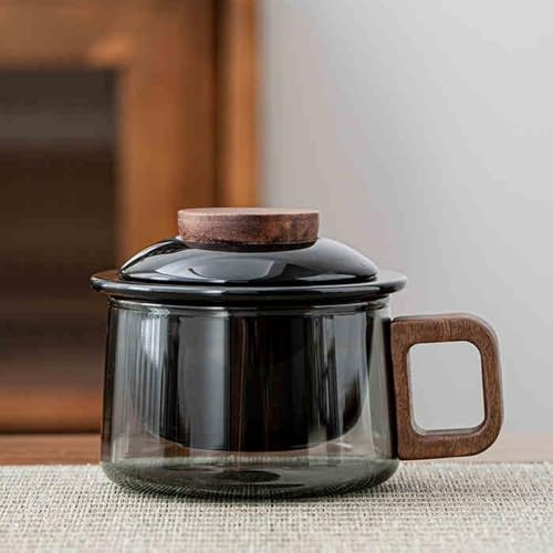 JanYoo 200ml Glas Teetasse mit Keramik Deckel und Sieb, Nussbaumholz Losen Teebecher Teeglas Teebecher aus Borosilikat Glas Tasse (Schwarz)