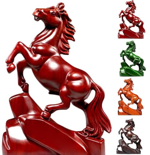 Generisch Hölzerne Pferdefigur, rotes Pferd, Statue, Feng Shui-Dekoration, 2026, chinesisches Neujahr, Sternzeichen, Tierskulptur, Schreibtischdekoration für Reichtum und Glück