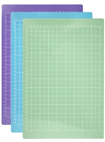 3 Pièces Tapis de découpe, pour Couture, Patchwork, Artisanat, Bricolage | Tapis de Coupe Auto-cicatrisant 21.6 x 30.5cm, Avec grilles et repères d'angle sur les deux faces, (Bleu Vert Violet)