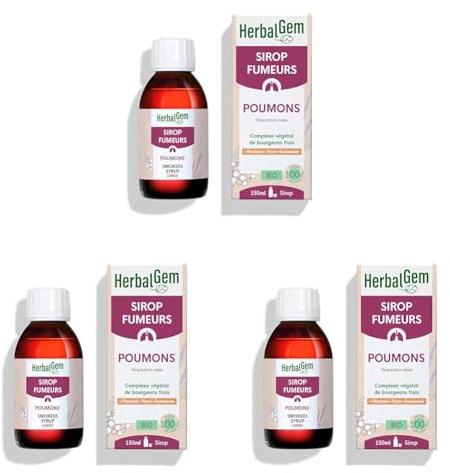 HerbalGem | Sirop des FUMEURS BIO | Pour le Bien-être respiratoire du fumeur | 150 ML (Lot de 3)