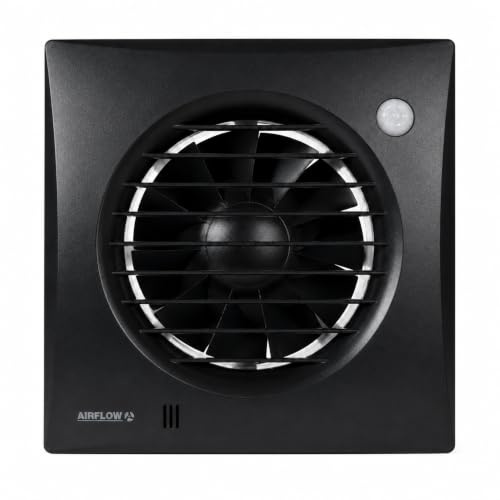 Airflow Aria Quiet 100MST PIR Bathroom Extractor Fan – 27 l/s – Black | PIR Motion Sensor, Auto Activation, Timer Overrun, 25 dB, IP45, 7.5W Low Energy, 2-Year Warranty