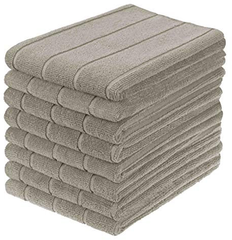 gryeer Microfibre Tea Towels, Super Absorbent, Extra Large and Thick Kitchen Towels, Stripe Designed, 50 x 70 cm, Pack of 8, Khaki