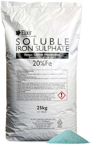Elixir Gardens Soluble Sulphate of Iron 20% Fe Fertiliser |25kg Bag | Soluble Ferrous Sulphate 20% | 25kg Re-Sealable Bag | Makes 2000L of Liquid Feed