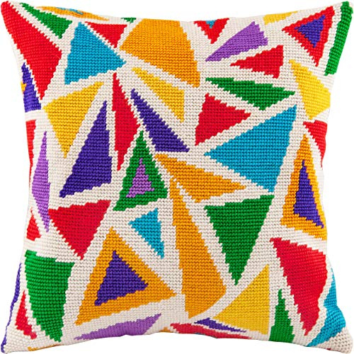 Brvsk Stained Glass. Embroidery Kit w/Printed Tapestry Canvas (40 × 40 cm) — Embroidery Cushion Kit for Creative Home Décor — Needlework Kit for Adult Beginners
