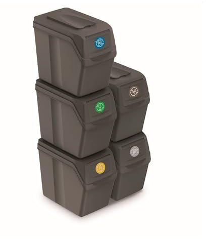 Keden Set de 5 Cubos de Basura SORTIBOX para Reciclado, Gris, Volumen 5x20L