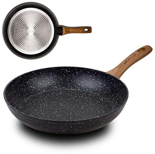 NAVA Pfanne NATURE | Ø 28 CM | Mit Granitbeschichtung | Zum Braten Schmoren von Speisen | Für Gasherde und Induktion