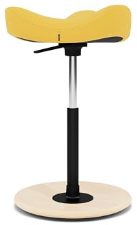 Varier Move Natur/Gelb Ergonomischer Stehhocker Höhenverstellbarer Aktiv-Sitz für Steh- und Schreibtisch mit Holzfuß und Formschaumsitz – 10 Jahre Qualitätsgarantie