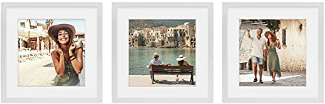 PHOTOLINI 3D Bilderrahmen zum Befüllen 40x40 Weiß groß, 1,5 cm tiefer Objektrahmen mit Glas, 3er Set tiefer Bilderrahmen 40x40 Holz MDF mit Passepartout, Dicker 3D Rahmen befüllbar für Gegenstände