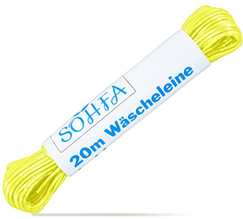 SOHFA 20m Wäscheleine in Gelb - Camping Wäscheleine | Robuste Reise-Wäscheleine für Wohnmobil, Camping, Haushalt und Garten | mit Polyesterkern und Kunststoffummantelung
