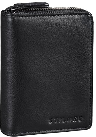 STILORD 'Giannis' Mini Leder Portemonnaie Herren RFID Brieftasche Hochformat Geldbörse Klein mit Reißverschluss Vintage Wallet aus echtem Leder, Farbe:schwarz