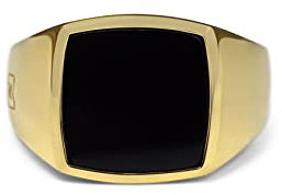 Herren Ring Siegelring Echtgold vergoldet mit schwarzem Onyx Stein quadratisch poliert 925 Sterling Silver | Männerschmuck aus Deutschland mit Geschenk-Box (66)