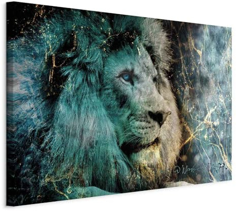 murando - Akustikbild Tiere Bilder Akustikschaum Hochleistungsschallabsorber Schallschutz Leinwand 1 tlg Wandbild Raumakustik Schalldämmung Löwe Gesicht Abstrakt türkis g-C-0402-b-a