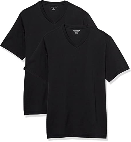 Amazon Essentials kortärmad v-ringad t-shirt för män (finns i stor och lång), 2-pack, svart, 6X-Large stor lång