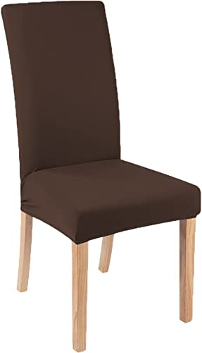 Par de Fundas de Asiento Cubre Sillas Home Zen para Silla de Comedor y Respaldo Elástico para Asiento Antimanchas, Impermeable, Color Liso, para Salón, Cocina, Moderno, Hotel, Restaurante, Marrón