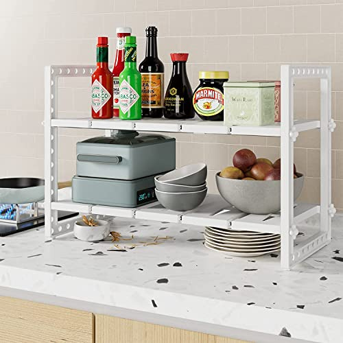 HUOLE Geschirrabtropfgestell, Geschirrständer,2 Etagen Spülbeckenregal verstellbar,Unterschrankregal Küchen 2 Etagen Küchenregal,Aufbewahrungshalter (38-70 * 26 * 38 cm (weiß))