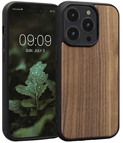 kwmobile Handyhülle für Apple iPhone 14 Pro Hülle Holz - Case mit TPU Bumper - Stoßfestes Hardcase - Schutzhülle Cover in Dunkelbraun