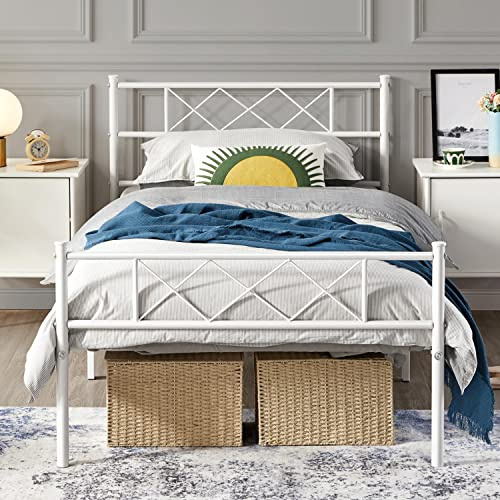 Yaheetech Cama Individual 90 x 190 cm con Espacio Almacenamiento Bajo Marco Metal Altura del Suelo 32 cm Blanco