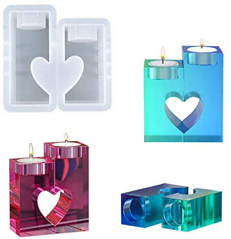 Bekecidi 2 Stück Teelicht-Kerzenhalter Harzform, Herzform, Kerzenhalter, Silikonformen, Epoxidharz-Formen, Dekoration, Basteln, Gießform für Zuhause, DIY, Geburtstagsgeschenk