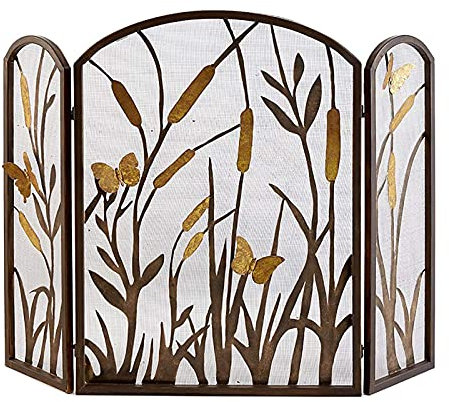 FLBT Kaminschutz Blatt-Design Kaminschutzgitter 3-teiliger Schmiedeeisenrahmen, freistehend, Baby-Haustier-Sicherheits-Funkenschutzabdeckung, faltbar, 35 Zoll Needed